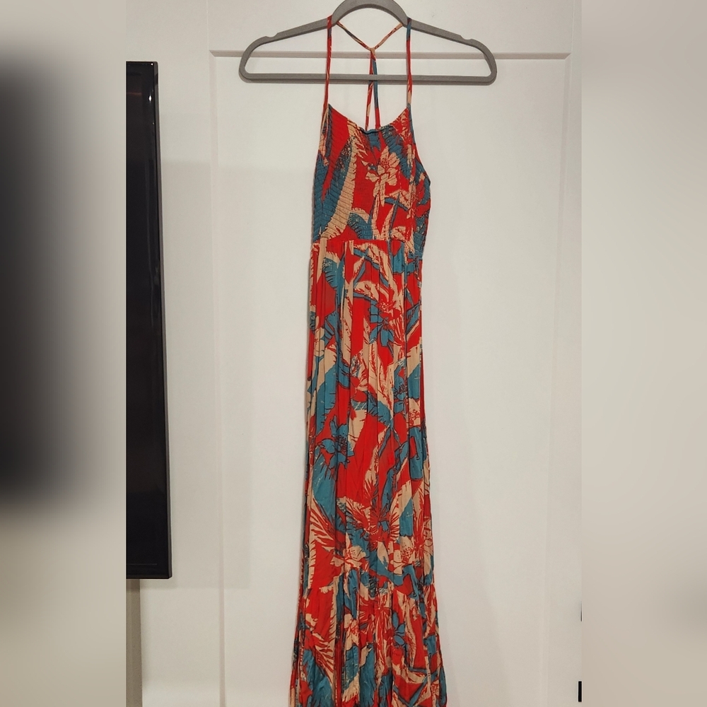 Free PEOPLE Tropical Red and Blue Maxi Dress